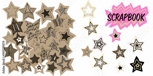 A collection of decorative stars and a scrapbook themed design element