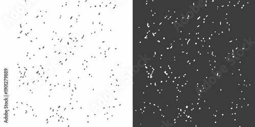 A split screen displaying a white and a black background with scattered dots