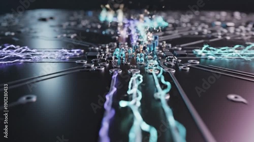Abstract Circuit Board Technology with Data Flow Visualization.
