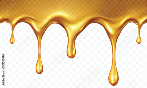 realistic 3d liquid gold dripping down in different style isolated on transparent background