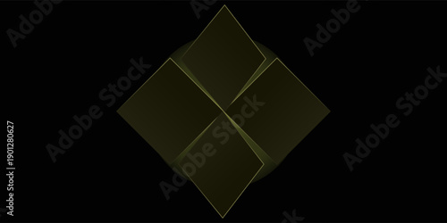 Illustration yellow shiny digital square diamonds effects artwork on black background - modern style/concept - screen saver - graphic design technology - elegant isolated abstract