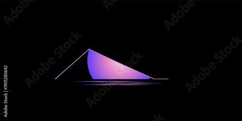 Vaporwave mountains background, glowing pyramid eps, hologram cyberspace banner, Purple vector illustration, travel concept