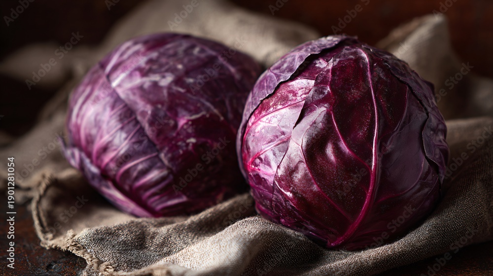 Fototapeta premium Red cabbage styled for vegan winter comfort food theme