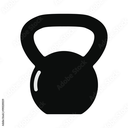 Black Kettlebell Icon Silhouette with Highlight. Heavy Gym Weight Symbol for Fitness, Bodybuilding and CrossFit. Strength Training Equipment Vector Illustration.