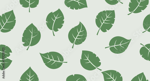 Green leaves pattern creating a beautiful natural organic seamless background design perfect for eco-friendly and sustainable themes.