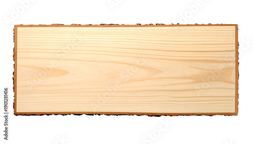 Wooden rectangular sign, light wood grain, dark border, isolated on black background