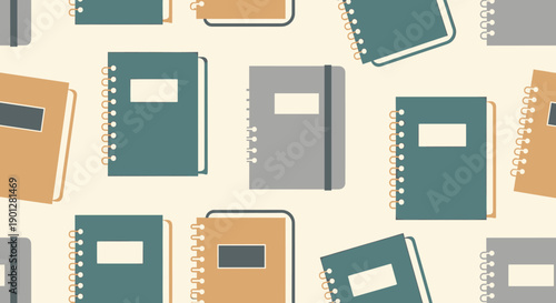 Colorful spiral bound notebooks and journals create a seamless pattern perfect for educational, office, or creative projects and designs.