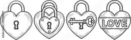 Heart shaped padlocks symbolizing love and commitment on metal chain