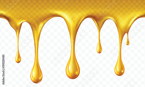 realistic 3d liquid gold dripping down in different style isolated on transparent background