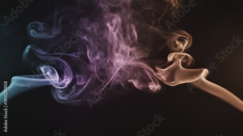 Abstract Colorful Smoke Swirls Against Dark Background.