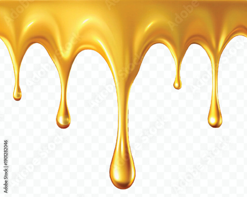 realistic 3d liquid gold dripping down in different style isolated on transparent background