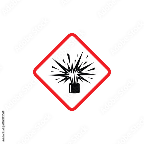 Exploding bomb hazard symbol a red diamond with a black explosion graphic