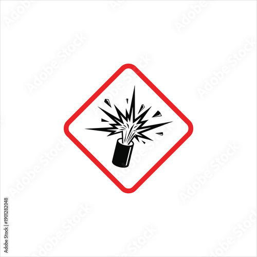 Exploding bomb symbol within a red diamond hazard sign indicating explosive risk