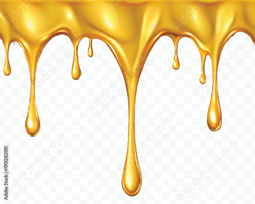 realistic 3d liquid gold dripping down in different style isolated on transparent background