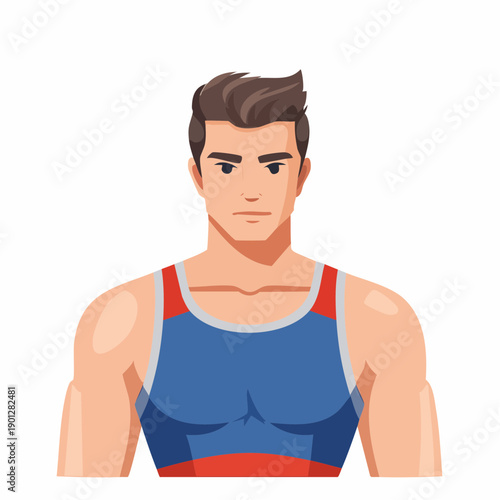 Illustration of an athletic young man in a blue and red tank top, portraying a focused and healthy lifestyle