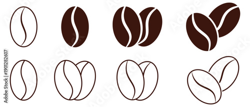 Coffee Beans Icon set. Roasted coffee bean outline set of different Coffee Beans Icon. vector illustration.