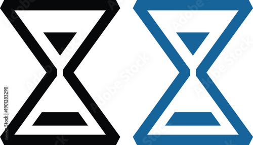 Blue and black hourglass icon set collection on black background representing time, countdown, deadline, urgency, waiting and time management concepts.