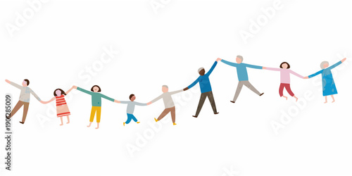 A diverse group of people forming a chain symbolizing unity and connection