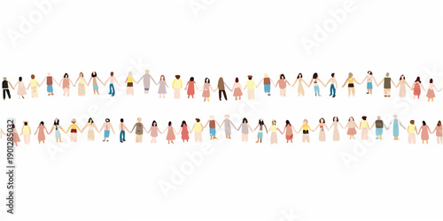 A diverse group of people holding hands in a collective line illustration