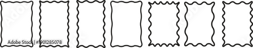 Set of Black Scalloped Rectangle Frame Outlines. Decorative Wavy Border Shapes and Zigzag Edged Labels for Stationery Invitations and Graphic Design