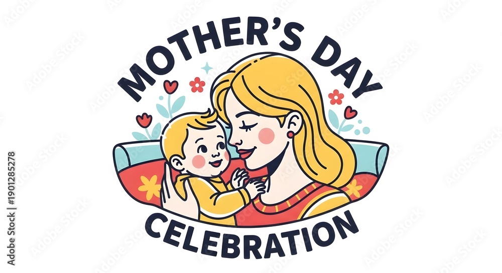 Naklejka premium A heartwarming illustration for mother's day celebration with a mother and child.