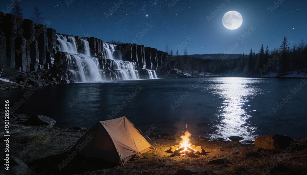 Fototapeta premium Beautiful natural landscape featuring a massive waterfall and scenic foreground