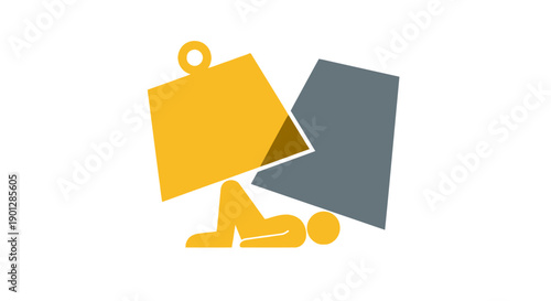 Abstract Icon of Person Crushed Under Heavy Weight and Blocks: Symbolizing Burden, Stress, Financial Debt, Pressure, and Feeling Overwhelmed.