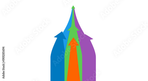 Multiple Colorful Upward Arrows Converging to a Golden Peak. Dynamic Business Growth, Success Direction, and Achievement Strategy Concept.