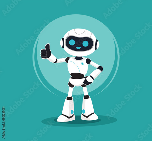 AI Assistant Robot Giving Thumbs Up Flat Illustration
