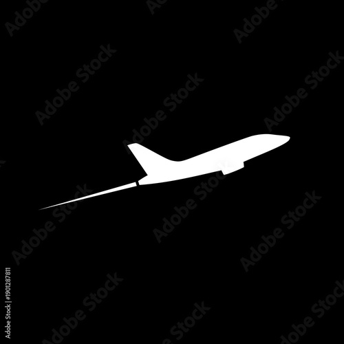 Plane taking off silhouette icon isolated on black background