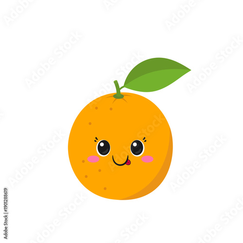 Cute orange citrus fruit, fun cartoon character, symbol of summer, happy smiling face, emotions joy delight, kawaii style, icon vector children's illustration.