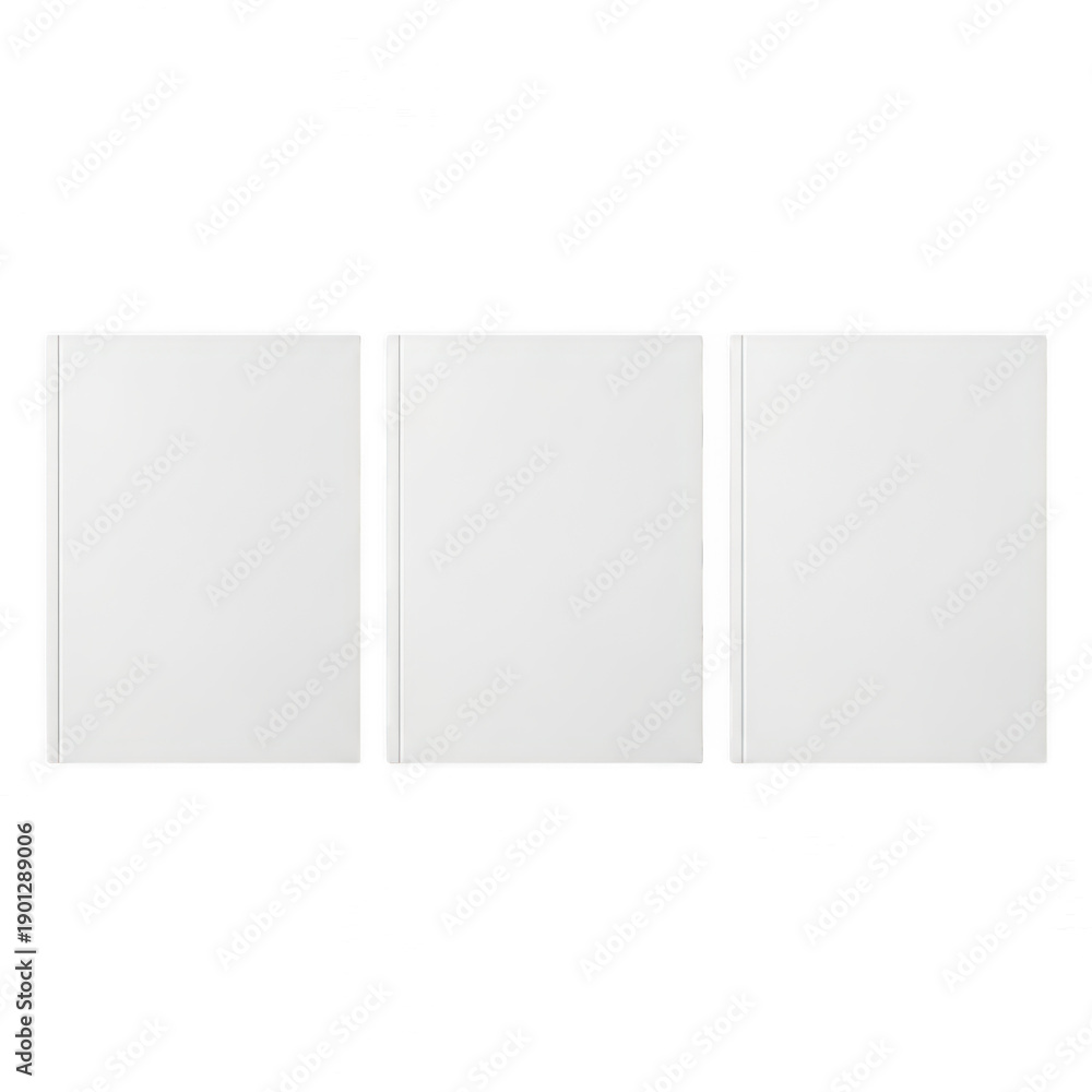 Fototapeta premium Three white rectangular panels displayed side by side on a white background. isolated on transparent background