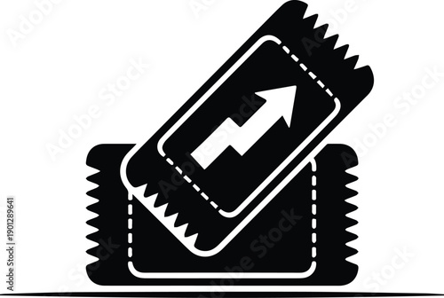 Two Black Tickets With Upward Arrow Icon On White Background entry admission