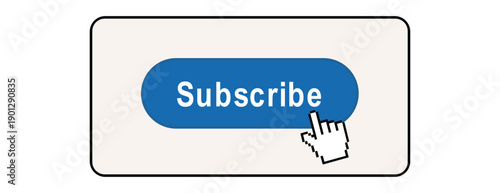 blue subscribe button with hand cursor on white background