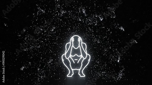 Abstract Neon Silhouette of a Person in Distress with Energetic Light Bursts.
