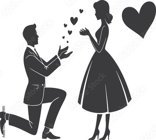 Romantic Marriage Proposal Silhouette Art