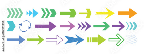 Set of Colorful Modern Directional Arrows - Flat Vector Graphic Icons for Business Progress, Web Navigation, Infographics, and Wayfinding Design Elements