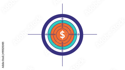 Dollar Sign Bullseye Target with Crosshair. Financial Goal, Profit Aim, Money Focus, and Business Success Concept Icon.