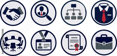 Collection of Professional Business and Human Resources Icons in a Modern Flat Design Style