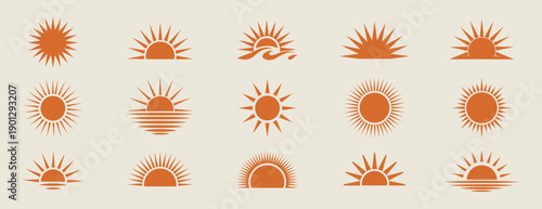 orange sun and sunrise icons on beige background