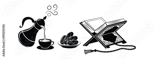 Ramadan iftar meal with tea and dates