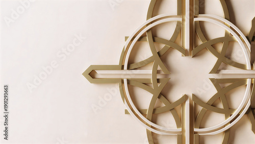 Golden geometric pattern on beige background with circular design