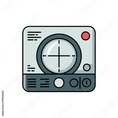 Simple graphic representation of a retro radar screen with crosshairs and control.