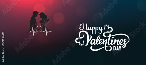 Happy Valentine's Day typography T-shirt design with a silhouette background, heart, love