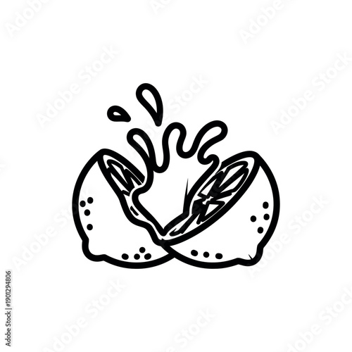 Juicy orange being squeezed for fresh juice, illustration, close-up, isolated on white background