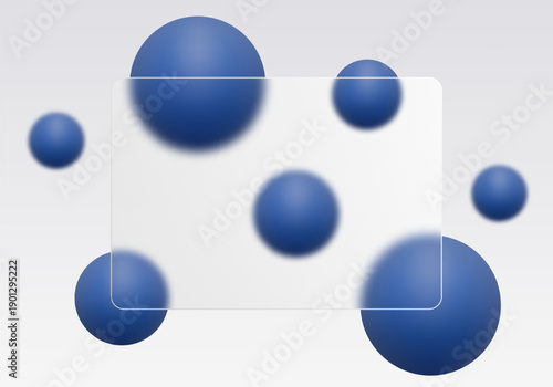 Elegant graphic design with depth effect, glass and scattered blue spheres. Eps 10