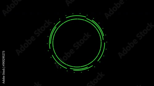 Hud glowing green futuristic interface technology digital circle animation ideal for sci-fi projects, data visualization, or modern tech presentations.