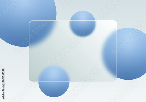 Abstract composition with a translucent glass panel and large soft blue spheres. Eps 10