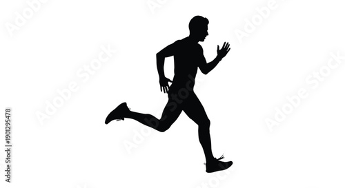 Silhouette of an athletic man running quickly demonstrating motion and fitness in profile view