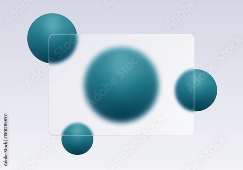 Central glass panel with a blur effect of background saturated turquoise spheres . Eps 10